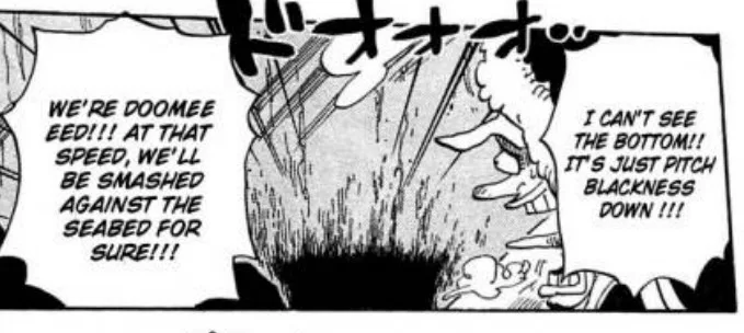 Evidence preview: Usopp makes the absolute darkness of the sea floor clear.