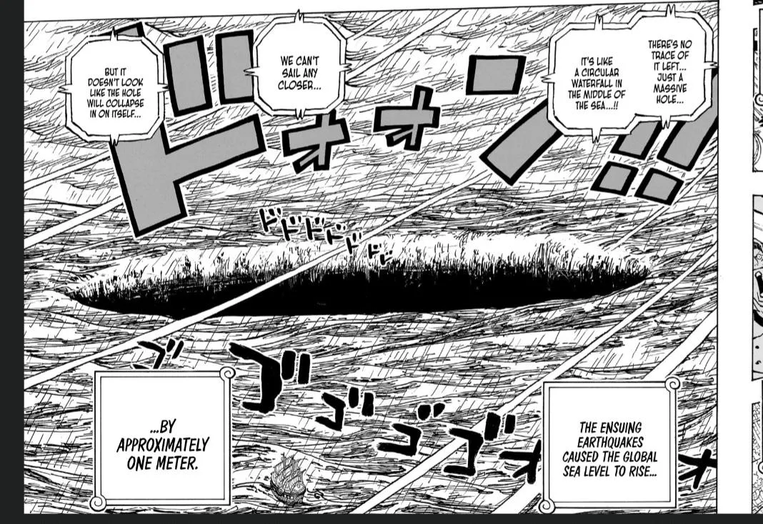 Evidence preview: Vegapunk reveals that the Void Century ended with Joy Boy’s defeat, but the war permanently transformed the planet. The sea level rose by 200 meters, submerging the ancient continents and leaving behind the islands of the modern world. He also states that Ancient Weapons caused this catastrophe and that they still exist today. This establishes that the Void Century was not simply a political conflict it fundamentally changed the physical world and left its destructive mechanisms intact.